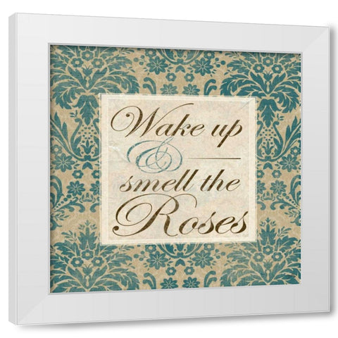 Wake Up And Smell The Roses White Modern Wood Framed Art Print by Medley, Elizabeth