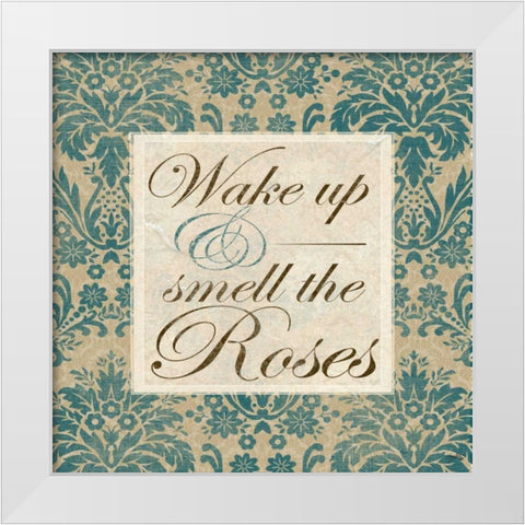 Wake Up And Smell The Roses White Modern Wood Framed Art Print by Medley, Elizabeth