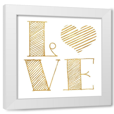 Love Heart Gold White Modern Wood Framed Art Print by SD Graphics Studio