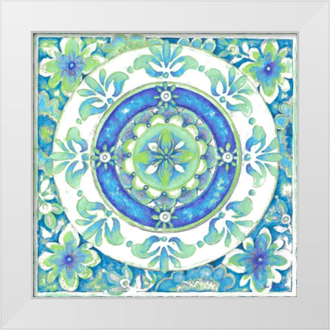 Azurite Medallion II White Modern Wood Framed Art Print by Gaynor, Janice
