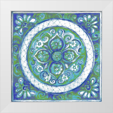 Azurite Medallion III White Modern Wood Framed Art Print by Gaynor, Janice