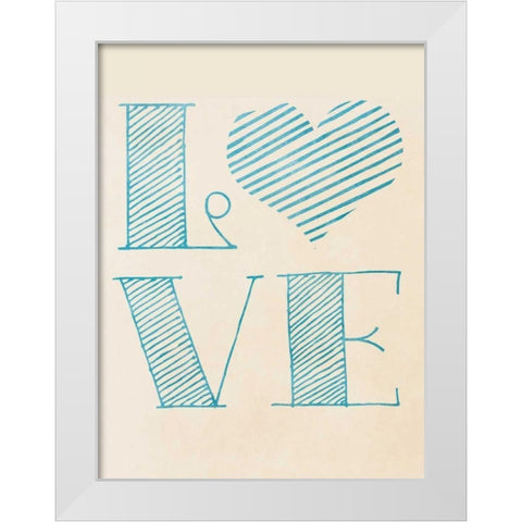 Love Blue Heart White Modern Wood Framed Art Print by SD Graphics Studio