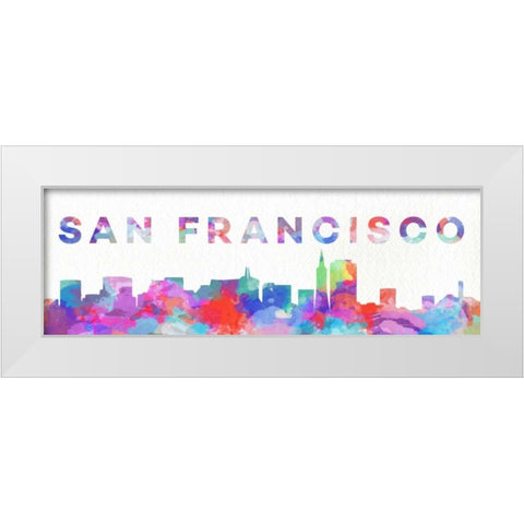 San Francisco Watercolor Skyline White Modern Wood Framed Art Print by SD Graphics Studio