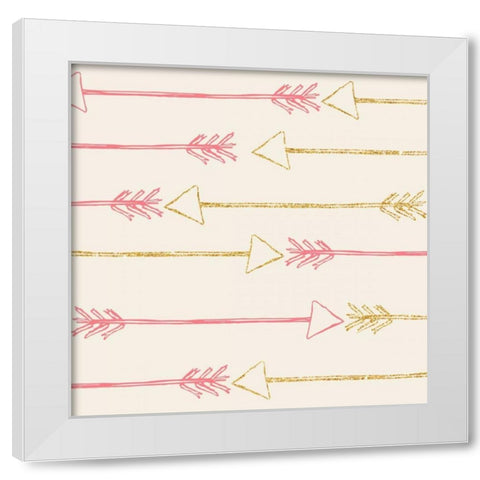 Pink and Gold Arrows White Modern Wood Framed Art Print by SD Graphics Studio
