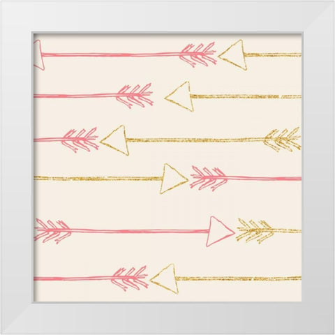 Pink and Gold Arrows White Modern Wood Framed Art Print by SD Graphics Studio