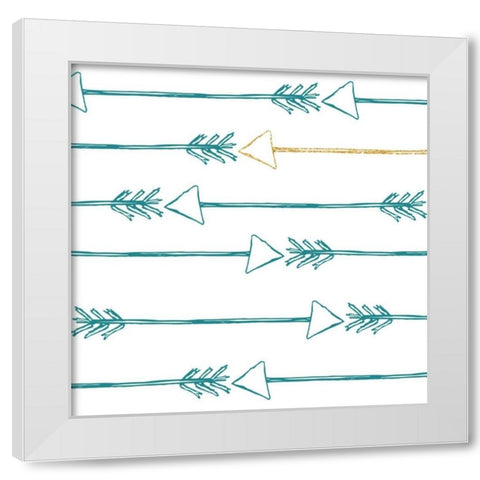 Teal and Gold Arrows White Modern Wood Framed Art Print by SD Graphics Studio
