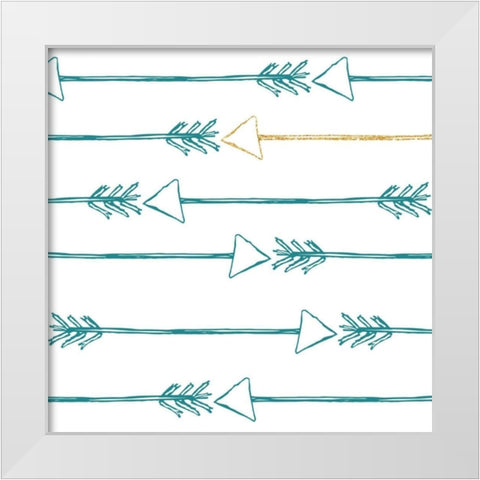 Teal and Gold Arrows White Modern Wood Framed Art Print by SD Graphics Studio