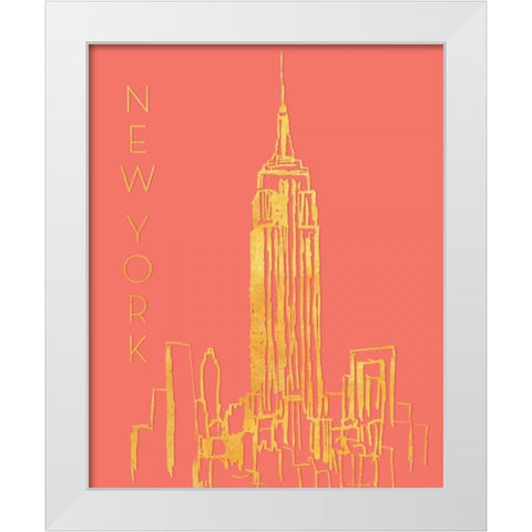 New York on Coral White Modern Wood Framed Art Print by Biscardi, Nicholas