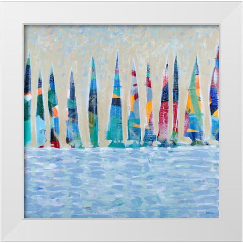 Dozen Colorful Boats White Modern Wood Framed Art Print by Meneely, Dan