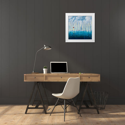 Dozen Blue Sailboats White Modern Wood Framed Art Print by Meneely, Dan