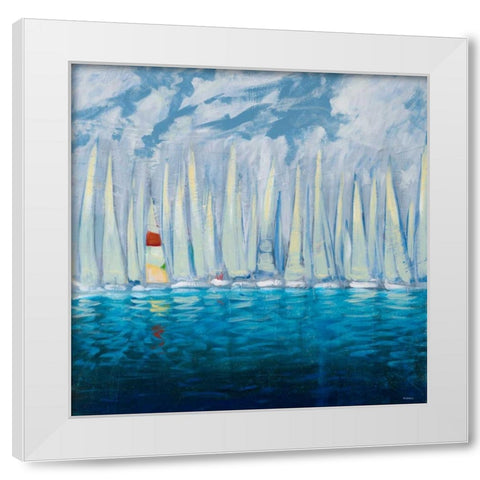 Dozen Blue Sailboats White Modern Wood Framed Art Print by Meneely, Dan