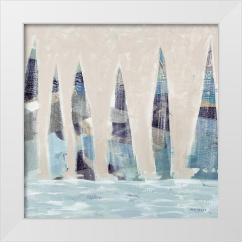 Muted Sail Boats Square I White Modern Wood Framed Art Print by Kingsley