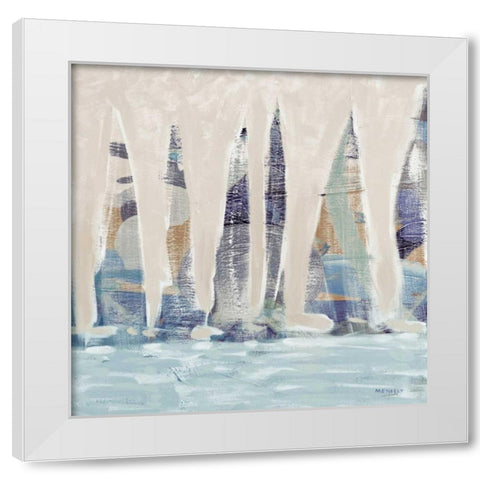 Muted Sail Boats Square II White Modern Wood Framed Art Print by Kingsley