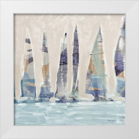 Muted Sail Boats Square II White Modern Wood Framed Art Print by Kingsley