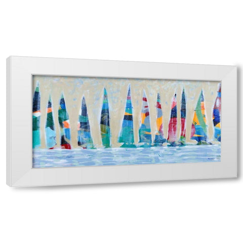 Dozen Colorful Boats Panel White Modern Wood Framed Art Print by Meneely, Dan