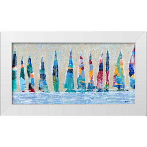 Dozen Colorful Boats Panel White Modern Wood Framed Art Print by Meneely, Dan