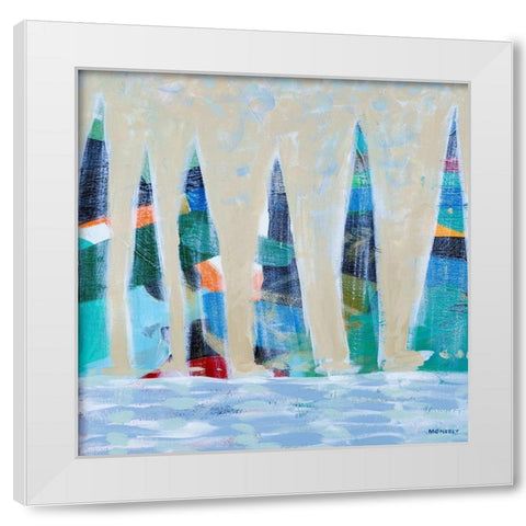 Dozen Colorful Boats Square I White Modern Wood Framed Art Print by Meneely, Dan