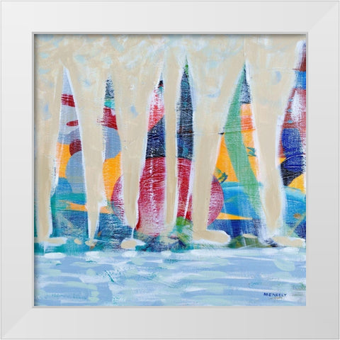 Dozen Colorful Boats Square II White Modern Wood Framed Art Print by Meneely, Dan