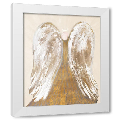 Golden Angel Wings White Modern Wood Framed Art Print by Maria, Robin