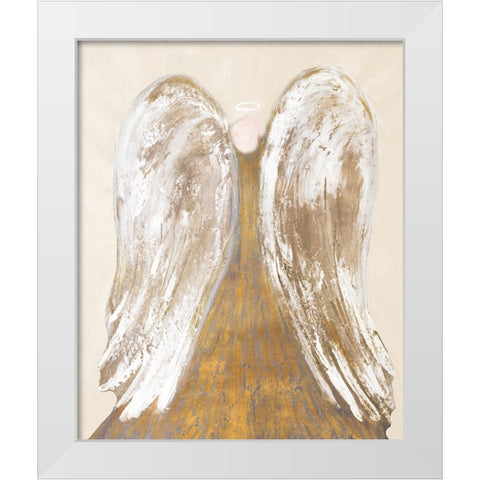 Golden Angel Wings White Modern Wood Framed Art Print by Maria, Robin