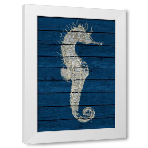 Antique Seahorse on Blue I White Modern Wood Framed Art Print by Pinto, Patricia