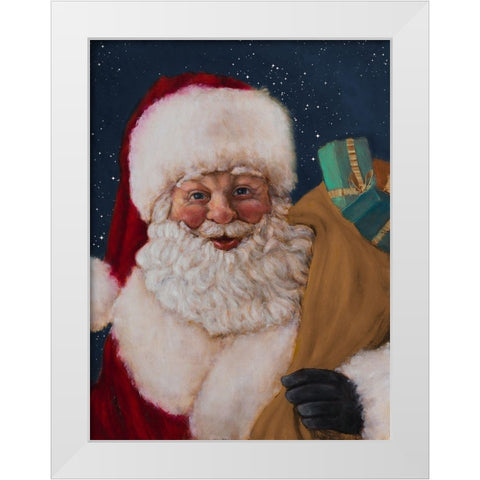 Jolly Saint Nick with Starry Night White Modern Wood Framed Art Print by Johnson, Walt