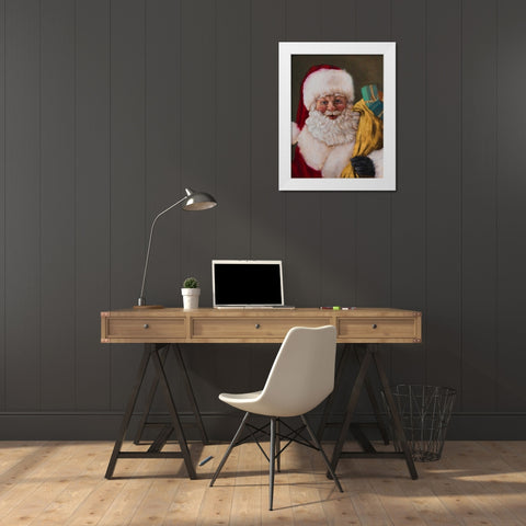 Jolly Saint Nick White Modern Wood Framed Art Print by Johnson, Walt