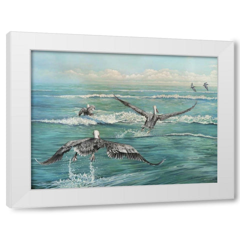 Pelican Beach White Modern Wood Framed Art Print by Nawrocke, Bruce