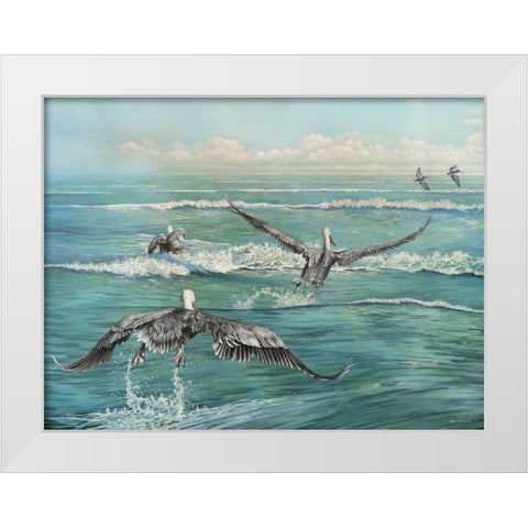 Pelican Beach White Modern Wood Framed Art Print by Nawrocke, Bruce