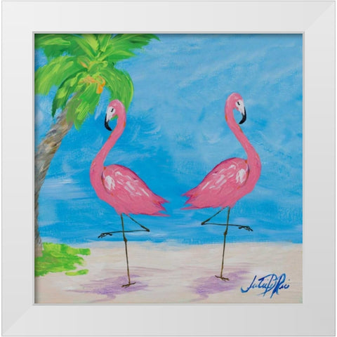 Fancy Flamingos IV White Modern Wood Framed Art Print by DeRice, Julie