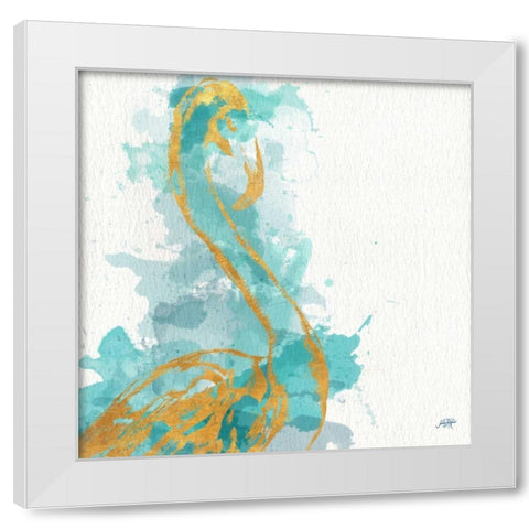 Fancy Watercolor Flamingo White Modern Wood Framed Art Print by DeRice, Julie