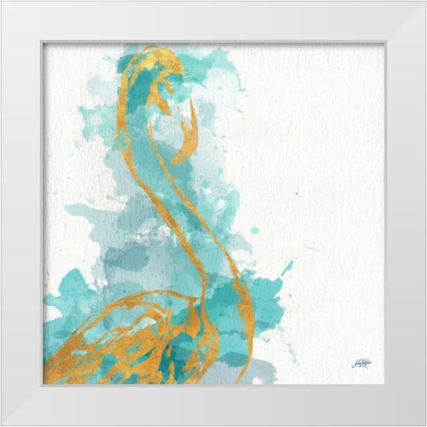 Fancy Watercolor Flamingo White Modern Wood Framed Art Print by DeRice, Julie