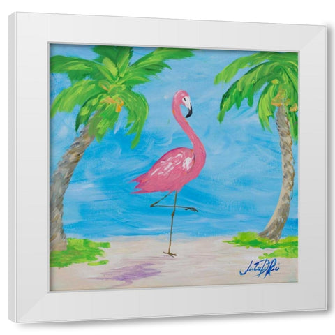 Fancy Flamingos I White Modern Wood Framed Art Print by DeRice, Julie