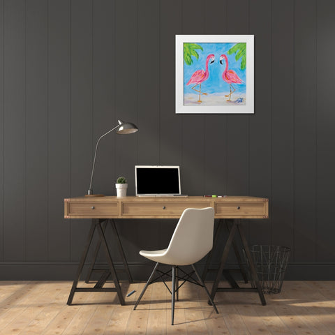 Fancy Flamingos III White Modern Wood Framed Art Print by DeRice, Julie