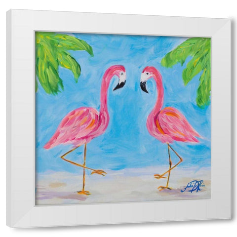 Fancy Flamingos III White Modern Wood Framed Art Print by DeRice, Julie