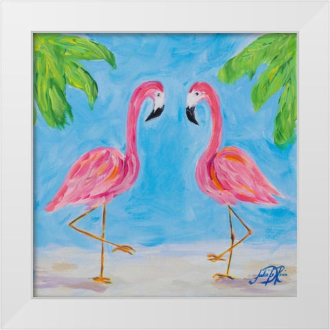Fancy Flamingos III White Modern Wood Framed Art Print by DeRice, Julie