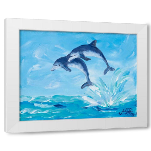 Soaring Dolphins I White Modern Wood Framed Art Print by DeRice, Julie