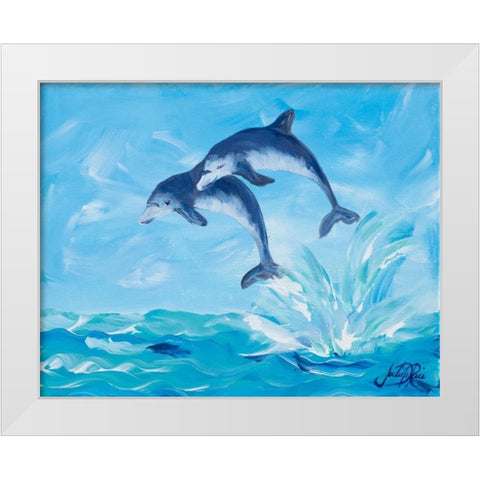 Soaring Dolphins I White Modern Wood Framed Art Print by DeRice, Julie