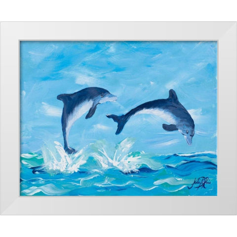 Soaring Dolphins II White Modern Wood Framed Art Print by DeRice, Julie