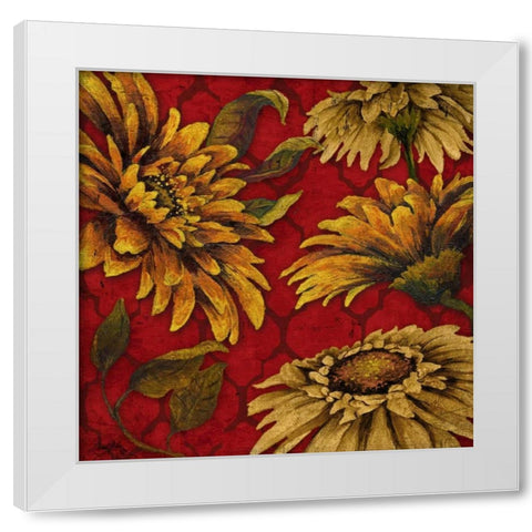 Yellow Floral on Red I White Modern Wood Framed Art Print by Medley, Elizabeth