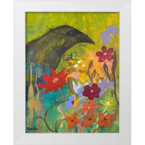 Masked Crow White Modern Wood Framed Art Print by Maria, Robin