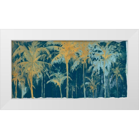 Teal and Gold Palms White Modern Wood Framed Art Print by Pinto, Patricia