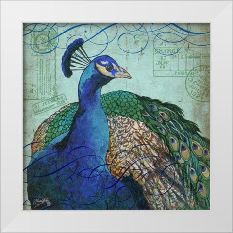 Parisian Peacock I White Modern Wood Framed Art Print by Medley, Elizabeth