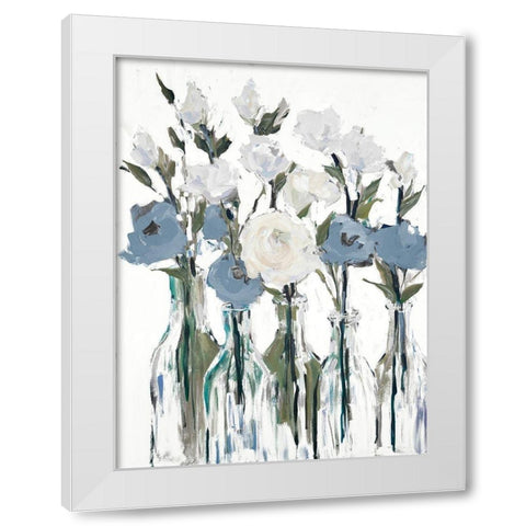 Blue Romantic Blossoms White Modern Wood Framed Art Print by Slivka, Jane