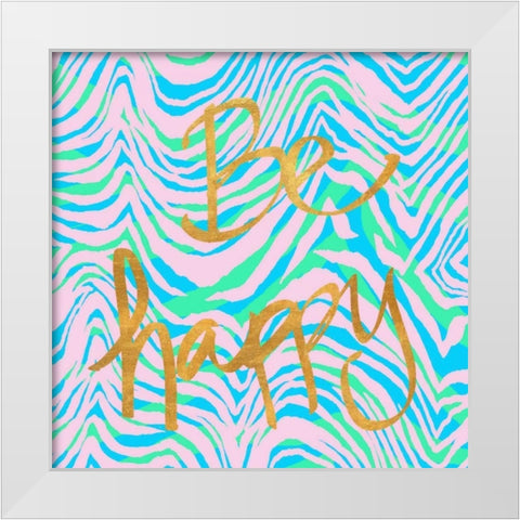 Be Happy White Modern Wood Framed Art Print by Biscardi, Nicholas