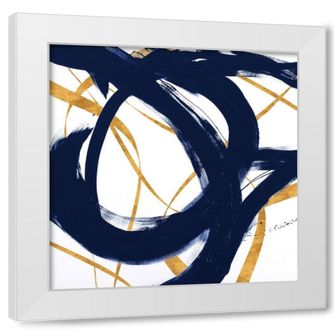 Navy with Gold Strokes I White Modern Wood Framed Art Print by Morris, Megan