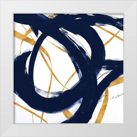 Navy with Gold Strokes I White Modern Wood Framed Art Print by Morris, Megan