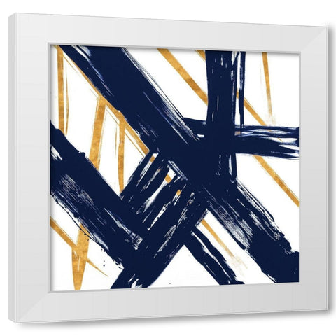 Navy with Gold Strokes III White Modern Wood Framed Art Print by Morris, Megan