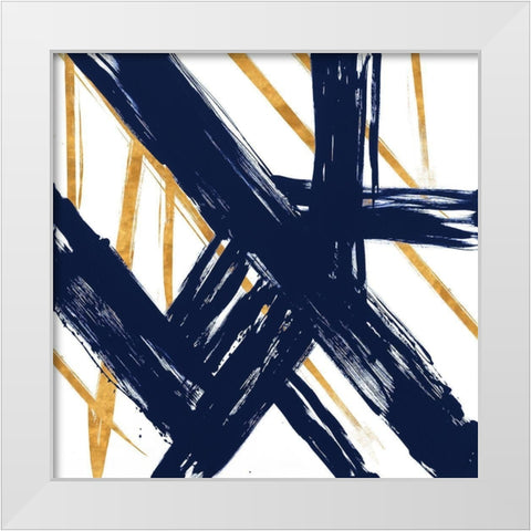 Navy with Gold Strokes III White Modern Wood Framed Art Print by Morris, Megan