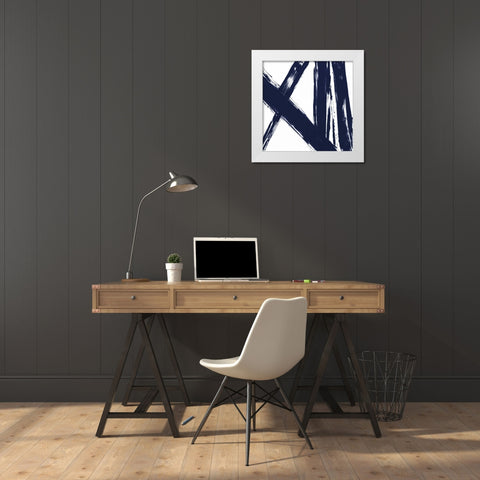 Strokes in Navy II White Modern Wood Framed Art Print by Morris, Megan